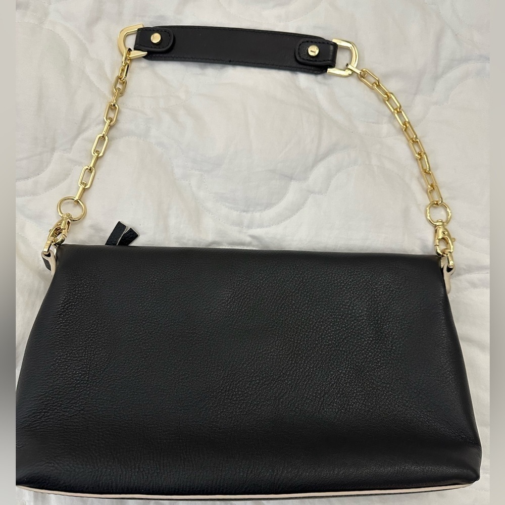 Tory Burch Emerson Foldover Bag  removable strap black buttery leather - Picture 8 of 9